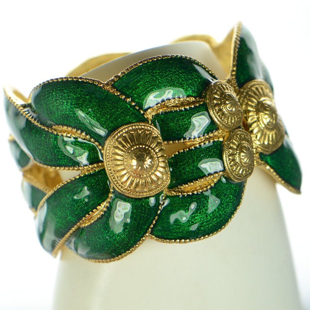 Vintage Kenneth Jay Lane KJL Green Enamel & Gold-tone Bracelet
